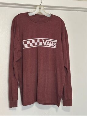 Vans Maroon Long Sleeve Tee with White Checker Logo